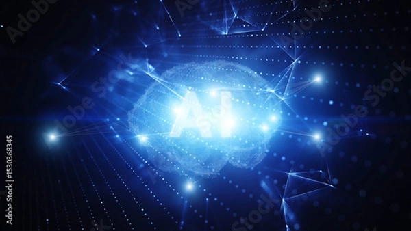 Obraz Digital human brain in a futuristic AI artificial intelligence environment. Concept artificial intelligence learning machine illustration background.