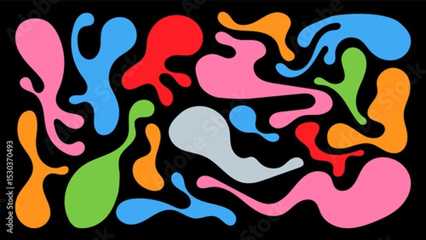 Fototapeta Colorful organic blobs create dynamic patterns on a dark background