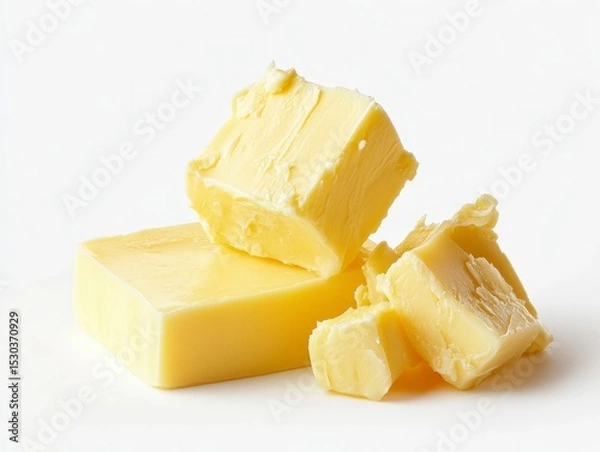 Fototapeta Fresh Butter Chunks on White Background for Culinary Use