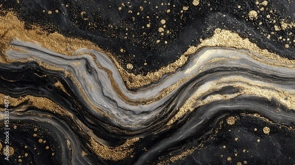 Fototapeta Textured black marble background with luxurious gold and white natural patterns, generative ai.