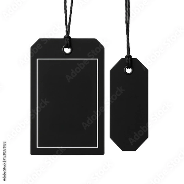 Fototapeta Two Black Price Tags, Isolated Hanging on White Backdrop
