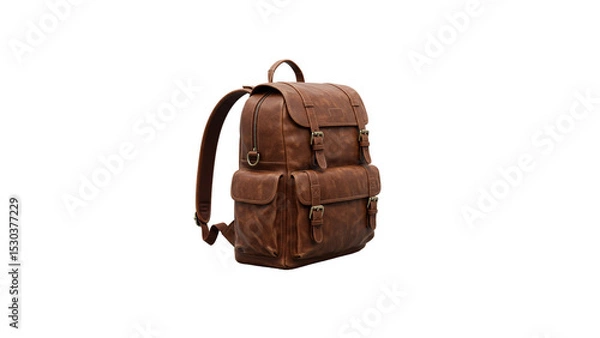 Obraz Classic brown leather backpack with multiple compartments 