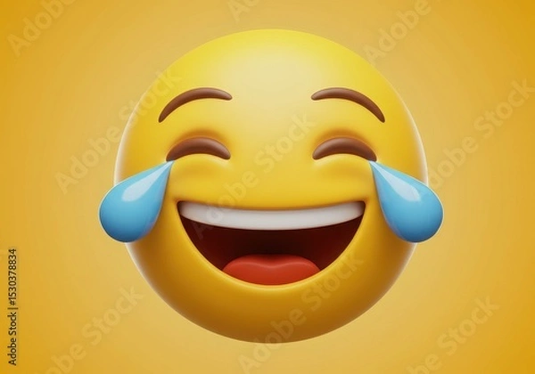 Obraz Laughing emoji with tears of joy on yellow background