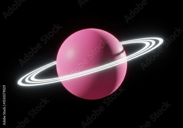 Obraz Pink planet with glowing rings on dark background