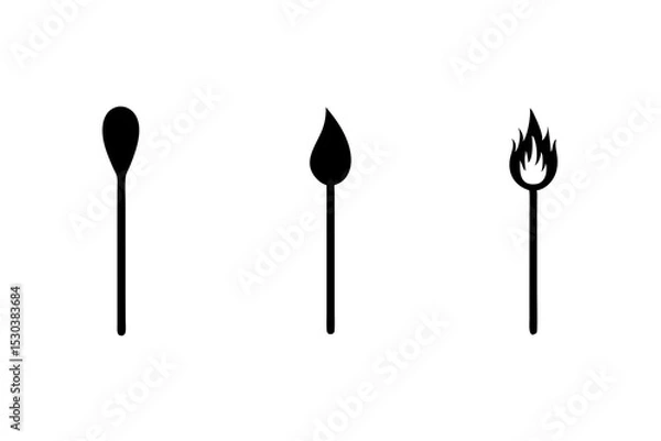 Fototapeta Matchstick Icon Set Unlit, Lit, Burning Flame