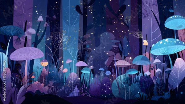 Obraz flat illustration of an enchanted forest at night