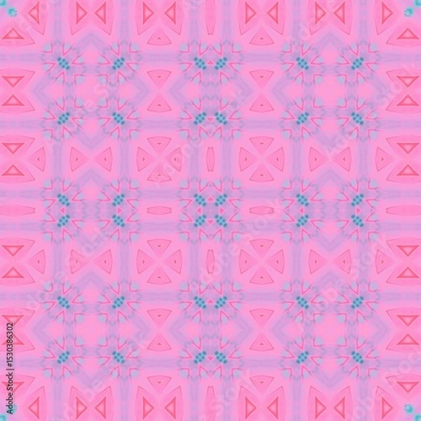 Fototapeta Seamless kaleidoscope floral pattern a vibrant pink and blue geometric arrangement with floral accents, creating a symmetrical and eyecatching design for fabric, wallpaper, and backgrounds