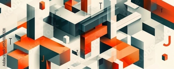 Fototapeta Abstract geometric shapes in modern art composition with vibrant colors and 3D depth effect