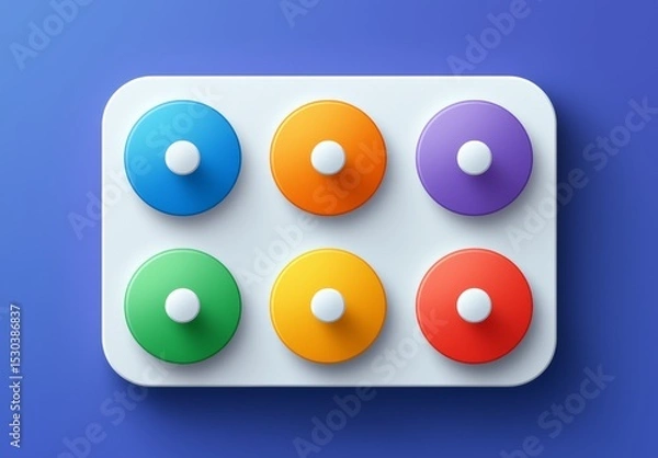 Fototapeta Colorful circular icons in a grid pattern with shadows