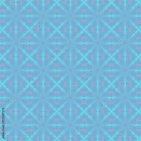 Fototapeta Seamless kaleidoscope floral pattern ethereal blue and lavender geometric floral design with a delicate, repeating starburst motif, design for fabric, wallpaper, and backgrounds