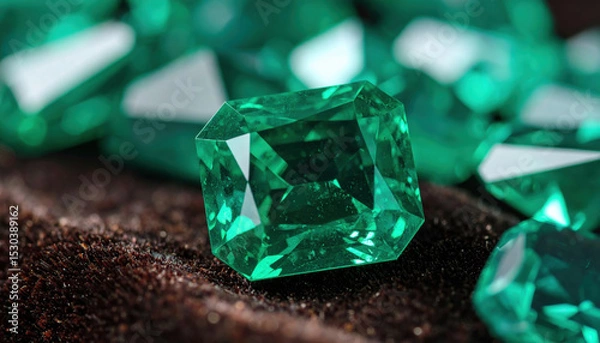 Obraz Mesmerizing closeup of sparkling emerald gemstone, its deep green hue reflecting high fidelity and captivating beauty, surrounded by other gemstones