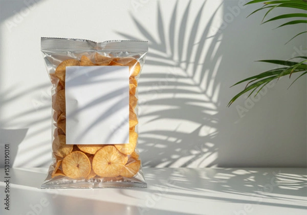 Fototapeta Crispy snacks in transparent bag with shadow