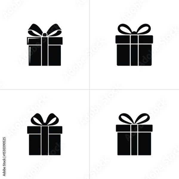 Fototapeta Black Gift Box Icons with Ribbon Bows Displayed in a Square Grid Pattern