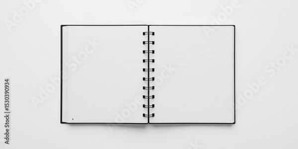 Fototapeta Blank spiral bound notebook open on a white surface with minimalist aesthetic inviting creativity and focus