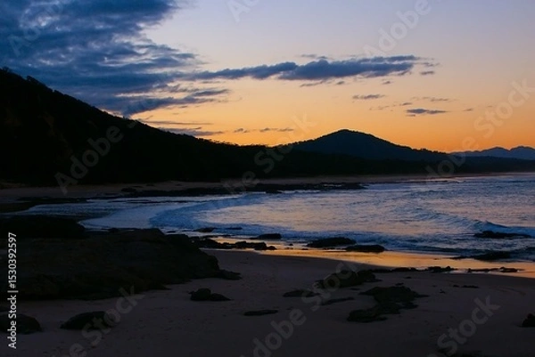 Obraz Sunset over evening waves at Nambucca Heads in New South Wales Australia