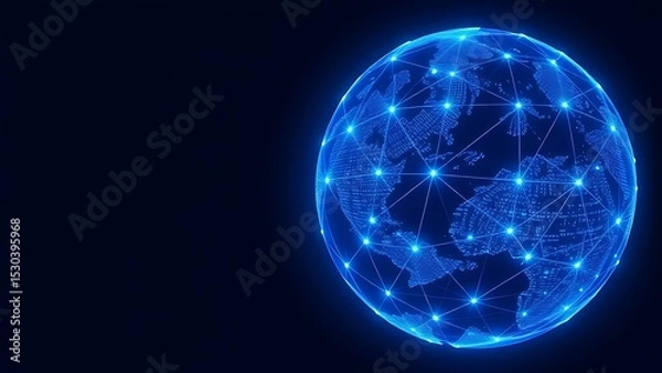 Obraz Abstract Global Network with Glowing Connections Spanning the Earth, Representing Worldwide Digital Communication and Internet Connectivity