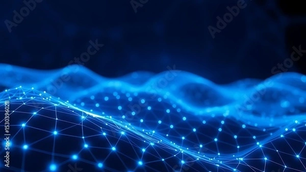 Fototapeta Abstract Blue Digital Wave Background with Connected Dots and Lines, Representing Data Flow, Network Connectivity, and Technology