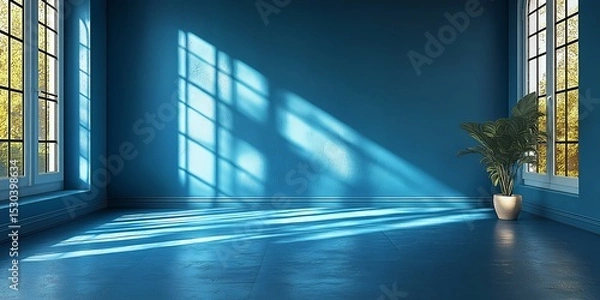 Fototapeta Blue wall mockup background texture paint surface interior design modern abstract pattern solid color backdrop AI generated art