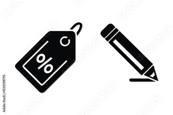 Obraz Simple black and white discount tag and pencil icon.