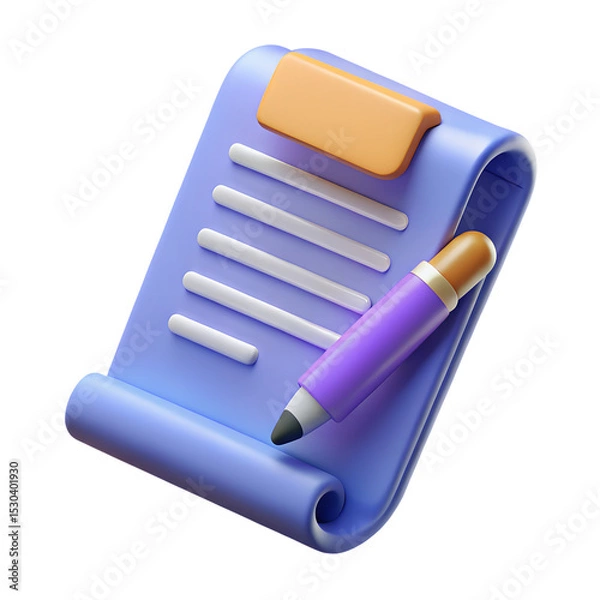 Obraz 3d render of purple notepad and pen