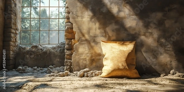 Fototapeta Cement bag in construction site mockup building material industrial packaging heavy duty bagged concrete AI generated art
