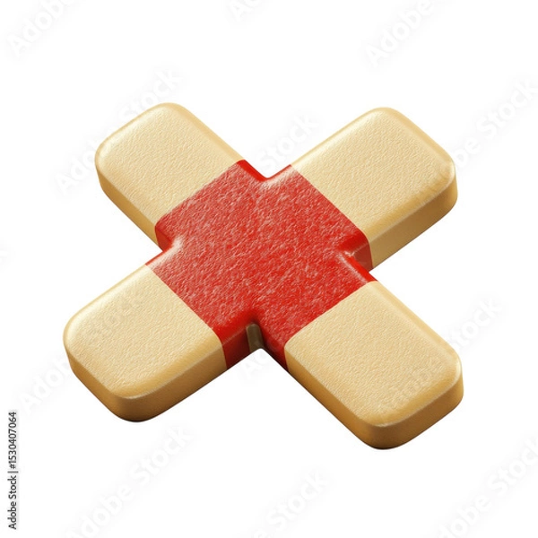 Fototapeta Red And Tan Rounded Cross Symbol Graphic Element Shape Abstract 3D Render on transparent background