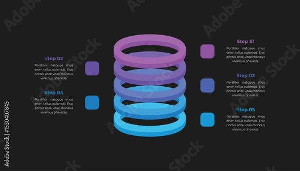 Fototapeta Infographic Template with 5 Stacked Layers