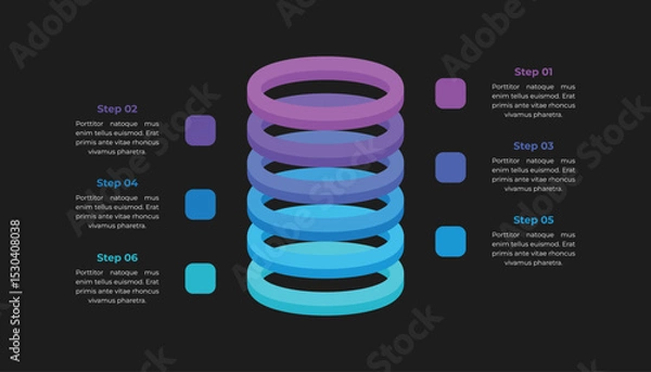 Obraz Infographic Template with 6 Stacked Layers