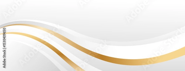 Obraz Elegant white and gray luxury wave background with gold accents. Abstract modern banner design for websites, headers, sale templates, business ads, awards, events, and more