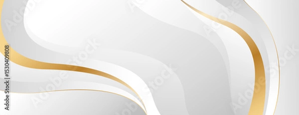 Obraz Elegant white and gray luxury wave background with gold accents. Abstract modern banner design for websites, headers, sale templates, business ads, awards, events, and more