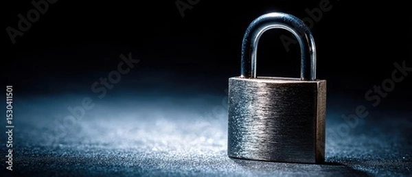 Fototapeta A close-up of a metallic padlock on a dark surface symbolizing security and protection.