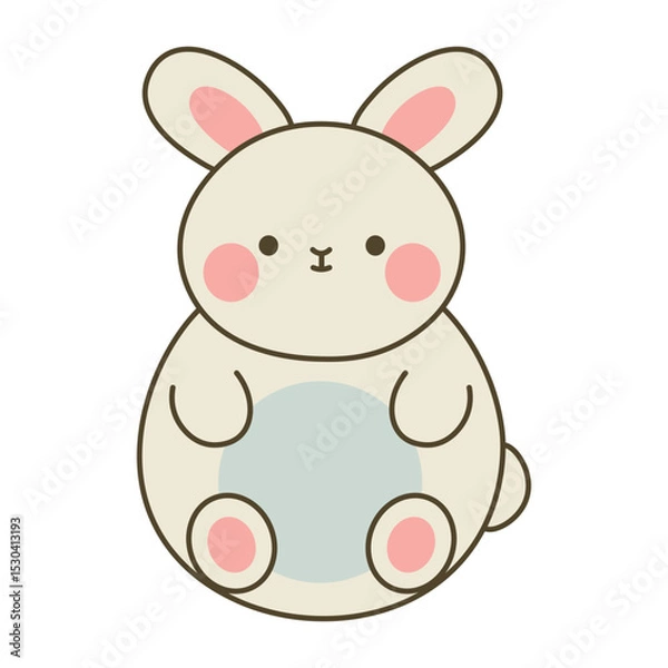 Obraz Adorable chubby bunny illustration with tall ears and soft colors in kawaii cartoon style
