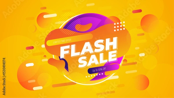 Obraz Bright Flash Sale Banner With Yellow Colors and Special Offer Information
