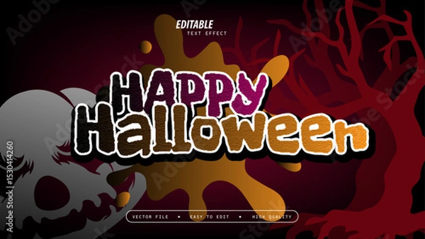 Obraz Happy Halloween Text Effect with Glossy and Vector Illustration