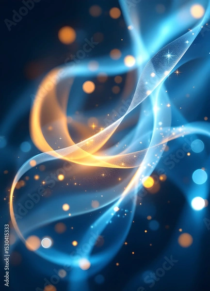 Fototapeta Shining abstract blue background with glowing stars and light patterns