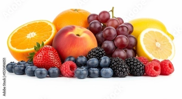 Fototapeta Assorted garden-fresh fruits, rich in color and nutrients, ready for a healthy lifestyle.
