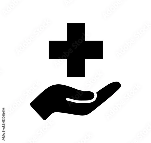 Obraz Symbolic Representation of a Hand Offering a Health Cross in Black and White