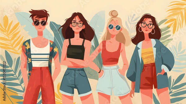Obraz flat illustration of cartoon characters