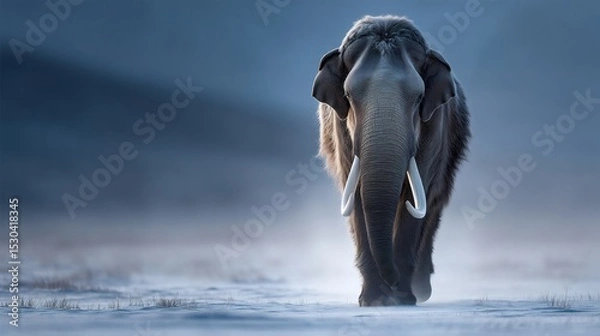 Obraz Majestic prehistoric elephant striding across a frosted plain.