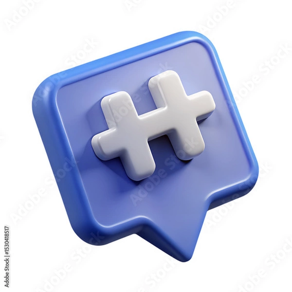 Obraz 3d render of a hashtag in a speech bubble