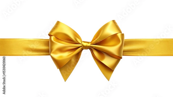 Obraz Luxury Yollow Satin Ribbon with Bow – Elegant Gift Decoration, Packaging, Logo Mockup, Branding, and Marketing Design Element (PNG Transparent Cutout)