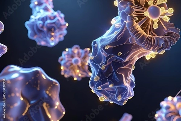 Fototapeta Abstract biology shapes, glowing textures, science theme