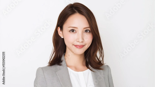 Fototapeta 日本人女性会社員の白背景ポートレート
