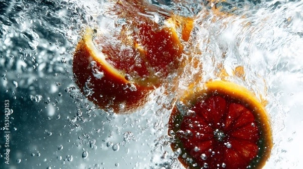 Obraz Orange slices splashing in water.