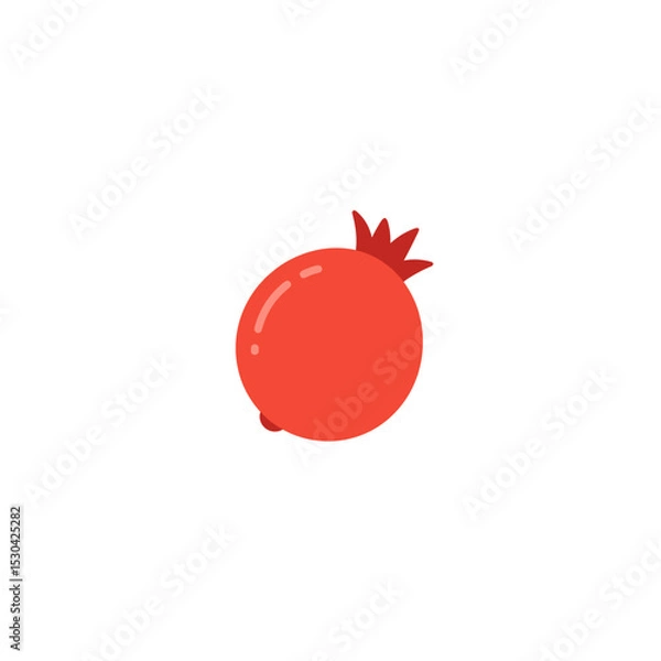 Obraz Cartoon-style illustration of a red pomegranate with a spiky crown on a white background