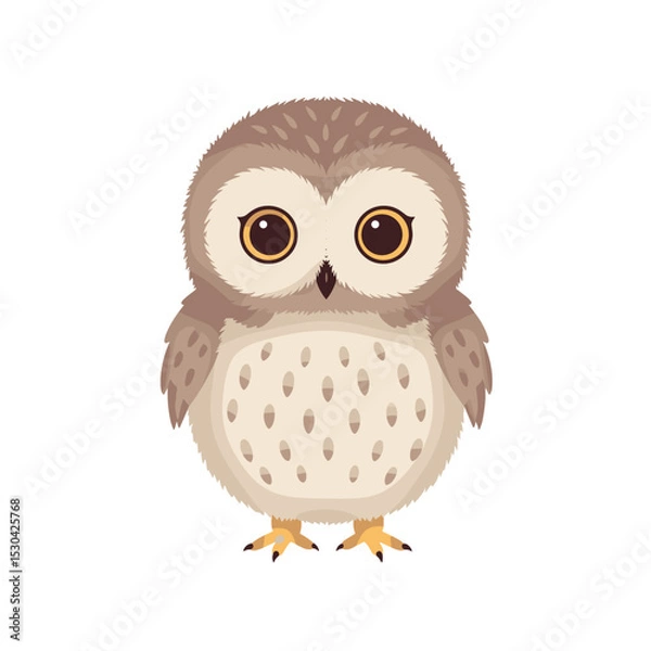Obraz Cartoon-style owl illustration with big eyes and light brown feathers on white background