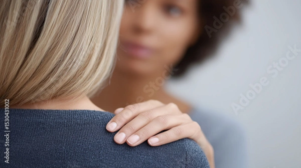 Obraz A moment of empathy and support. One person offers a comforting hand of support to another in a display of compassion and understanding.