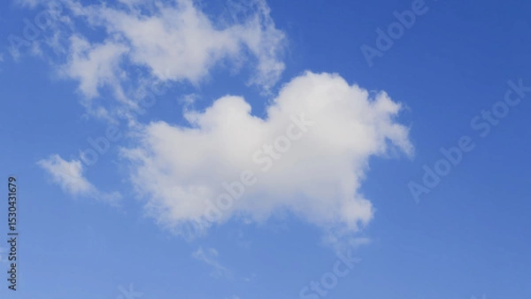 Fototapeta Cloudscape Serenity: A single, puffy cloud drifts peacefully across a vibrant blue sky, evoking a sense of calm and serenity in this natural, atmospheric scene.