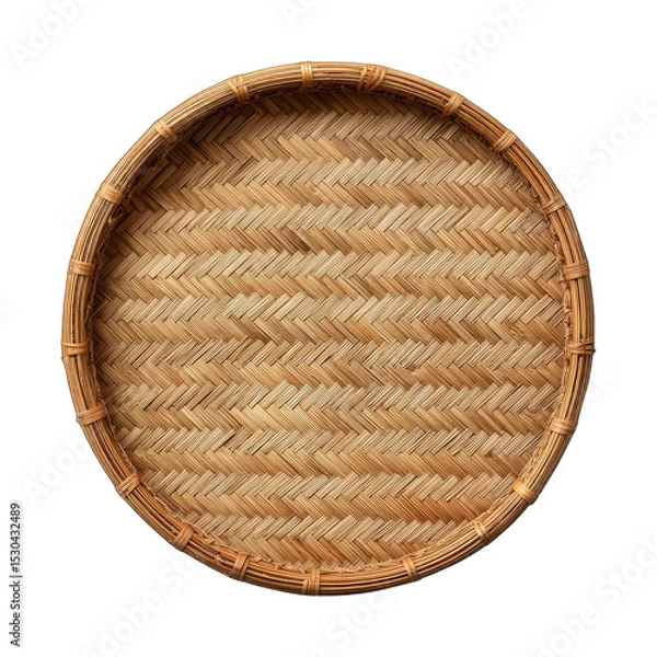 Obraz Top view of a round woven bamboo basket