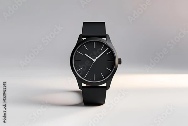 Obraz A matte black wristwatch shown from the front view, placed on a seamless white background, soft diffused lighting highlighting the watch’s shape and texture.